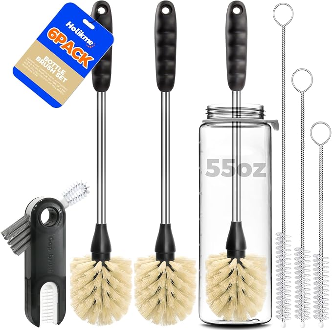 Holikme 6 Pack Bottle Brush Tube Set, 3 Straw Brushes, Portable 3-in-1 Bottle by Holikme