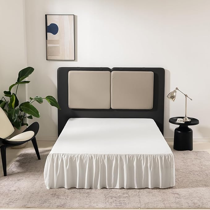 TSUTOMI Bed Skirt King Size Ruffled Bed Skirt with Split Corners, 16 Inch Drop Dust Ruffle Bed Skirts with Platform, Gathered Style, 100% Microfiber, Ivory