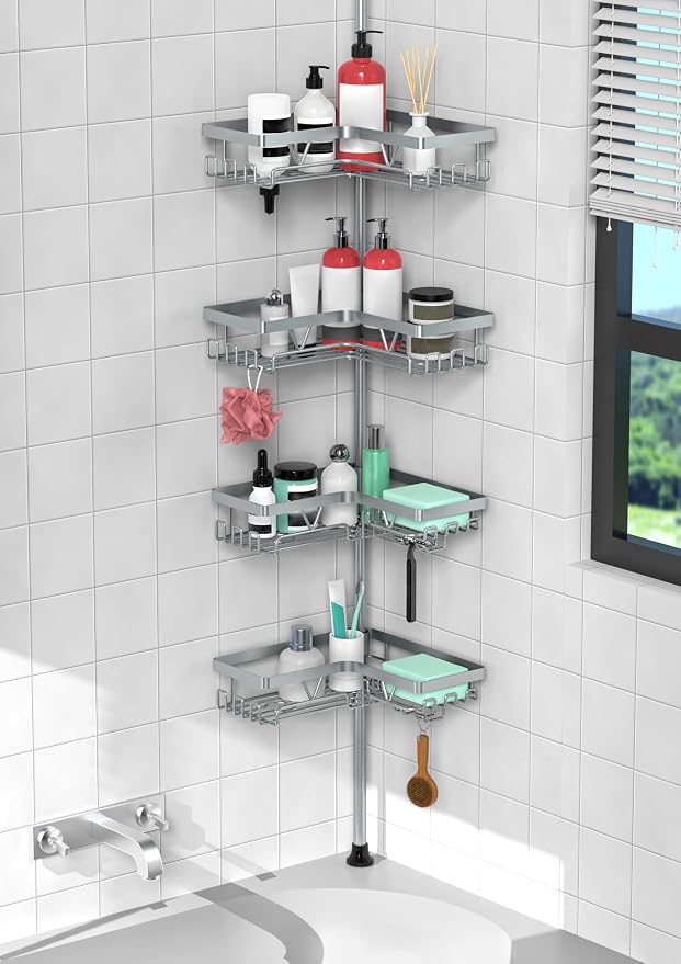 KEGII 4-Tier Corner Shower Caddy Tension Pole by KEGII
