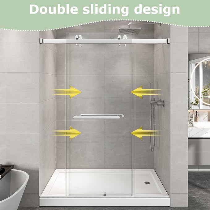 49"- 54" W x 76" H Frameless Shower Door, Double Sliding Shower Door, 5/16" - Image 2