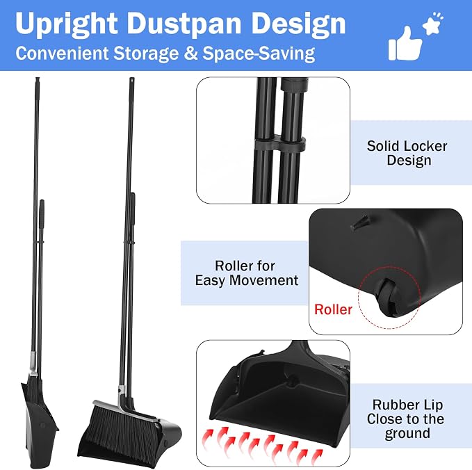 Yungyan 6 Set Broom with Dustpan Combo Set with 54 Inch Long Handle Commercial - Image 3