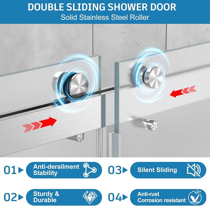 Frameless Shower Door, 56-60" W x 78" H 3/8" Thick Tempered Frosted Glass - Image 6