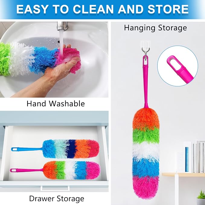 2 Pack 22-Inch Rainbow Reusable Microfiber Dusters, Bendable and Washable - Image 8