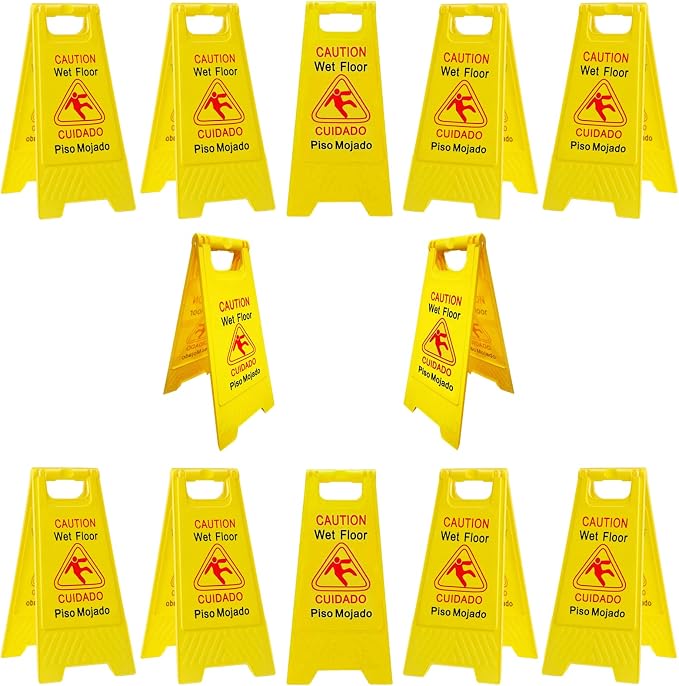 12-Pack Caution Wet Floor Signs | Foldable Sturdy Double-Sided Bilingual Saftey by AngeLvet