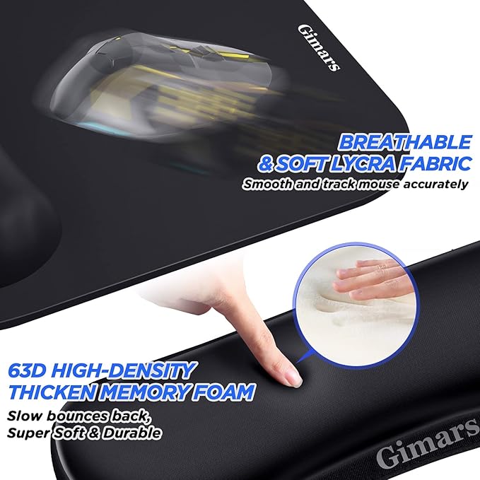 Gimars Elongate Smooth Lycra Fabric Ergonomic Mouse Pad Wrist Support, Gel - Image 4