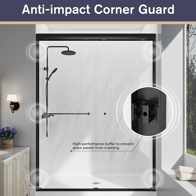 Double Sliding Shower Door, 1/4'' Clear SGCC Tempered Glass - Image 9