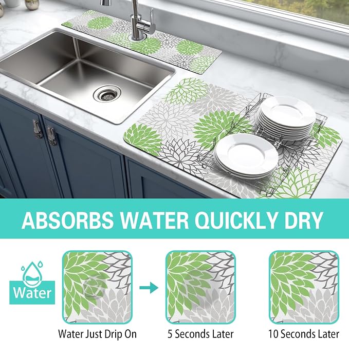 Dish Drying Mat for Kitchen Counter Matt, Super Absorbent Non-slip Rubber Backed - Image 3