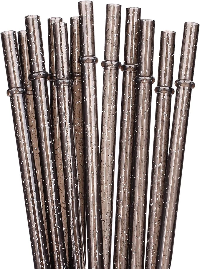 DAKOUFISH 11 Inch Long Glitter Black Reusable Tritan Replacement Drinking Straws by Dakoufish