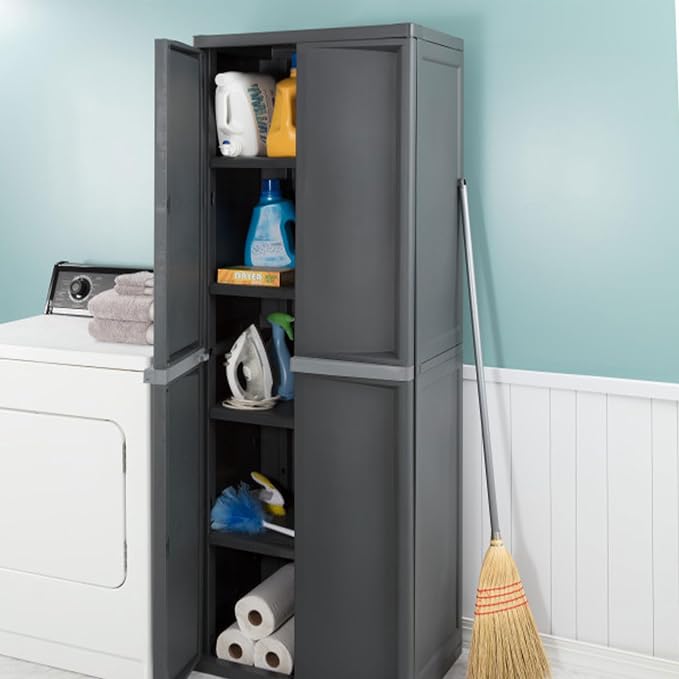 Sterilite 2-Pack 4 Shelf Cabinet, Lockable Utility Storage w/Adjustable Shelves - Image 6