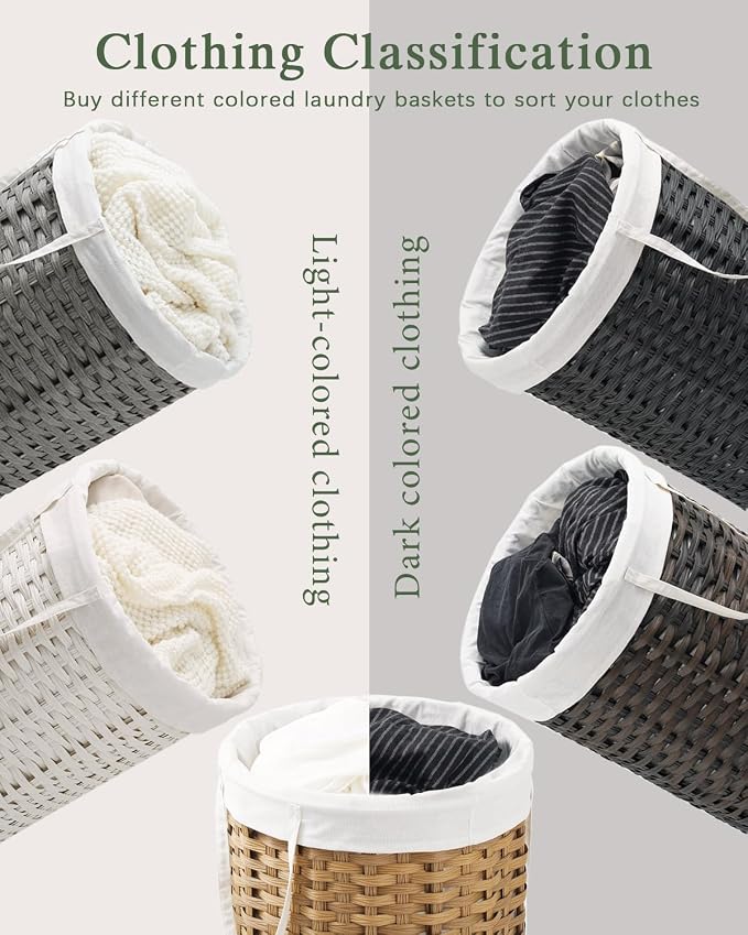 Laundry Basket with Lid Round Rattan Laundry Hamper with Lid and Handles 29.1 - Image 3