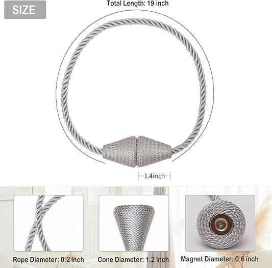 Magnetic Curtain Tiebacks 6 Pack Outdoor Rope Curtain Tie Backs Decorative - Image 2