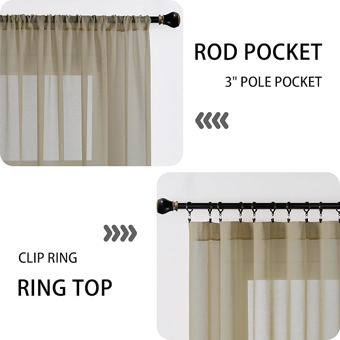 Tollpiz Short Sheer Door Curtain Closet Linen Textured Curtain Sheers Doorway - Image 5