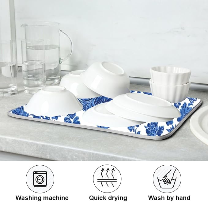 Blue White Porcelain Floral Dish Drying Mat - Image 7