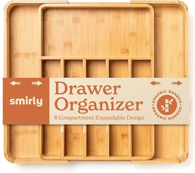 SMIRLY Silverware Drawer Organizer – Bamboo Kitchen Drawer Organizer, by Smirly