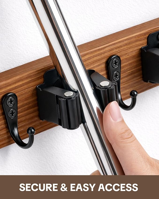 Lorbro 2 Pack Broom Holder Wall Mount, Wooden Broom and Mop Organizer Wall - Image 2