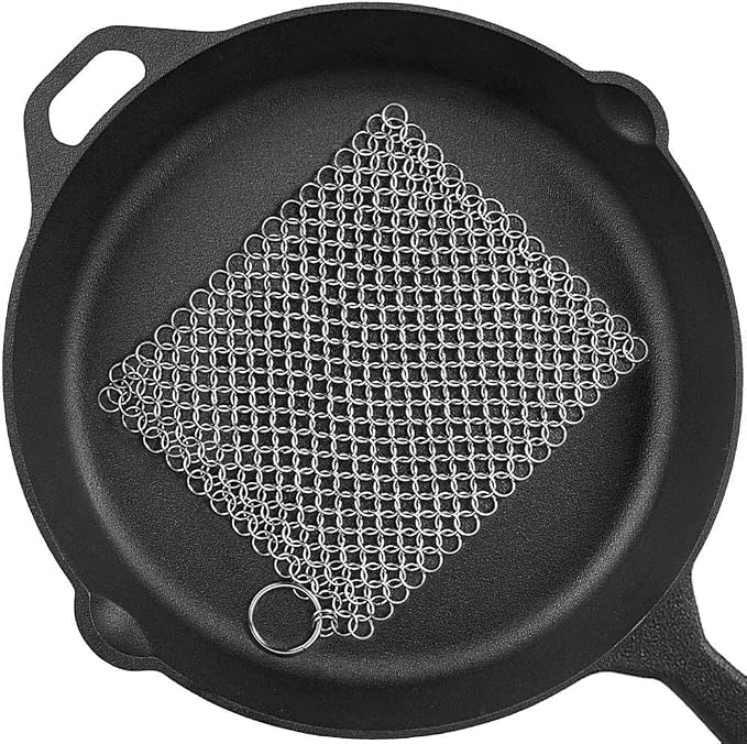 Cast Iron Cleaner 8"x6" 316L Stainless Steel Chainmail Scrubber by PIBC