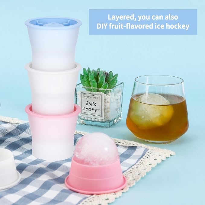 Round Ice Cube Molds 6 Pieces, Silicone Sphere Ice Mold Maker, Stackable Easy - Image 2
