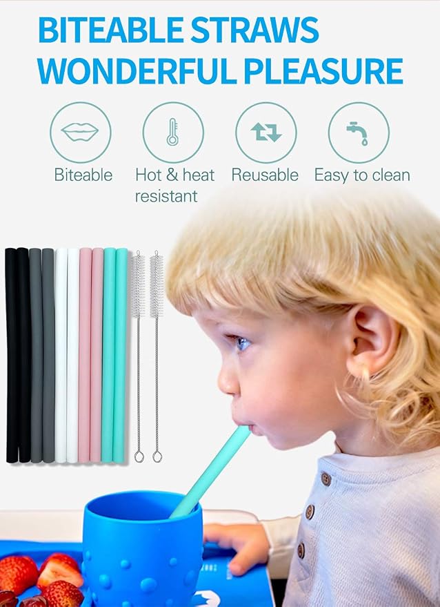 Silicone Straws Set of 10 Straight Smoothies Straws Large Silicon Reusable - Image 4