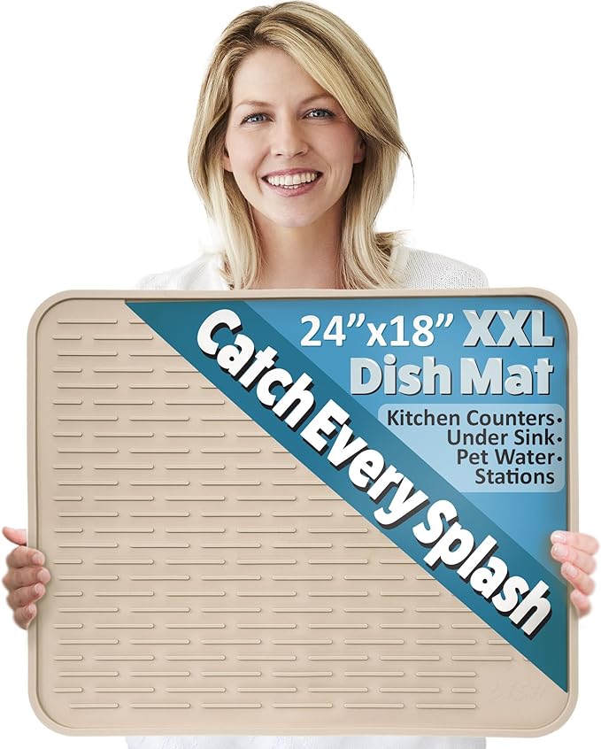 XXL Silicone Dish Drying Mat for Kitchen Counter or Under Sink, Waterproof Pet by LISH