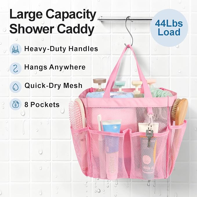 F-color Mesh Shower Caddy Portable, Upgrade Deeper 7 Pockets Shower Bag Basket - Image 4