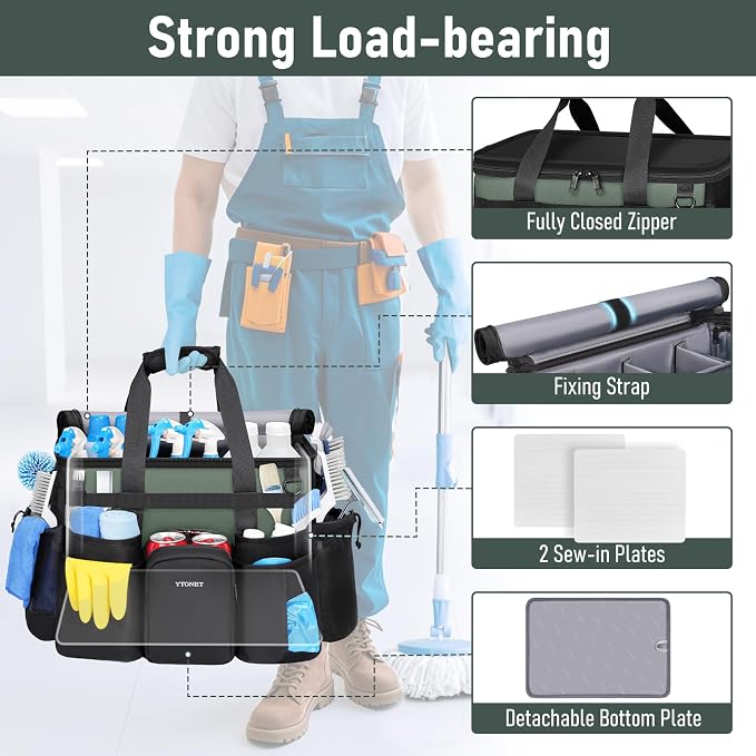Ytonet XXL Cleaning Caddy with Wheels, Large Rolling Cleaning Caddy Bag with - Image 3