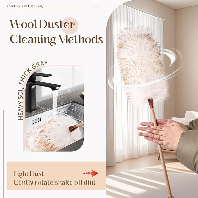 THARAHT Lamb Wool Duster Fluffy Long Handle Reusable - Image 5