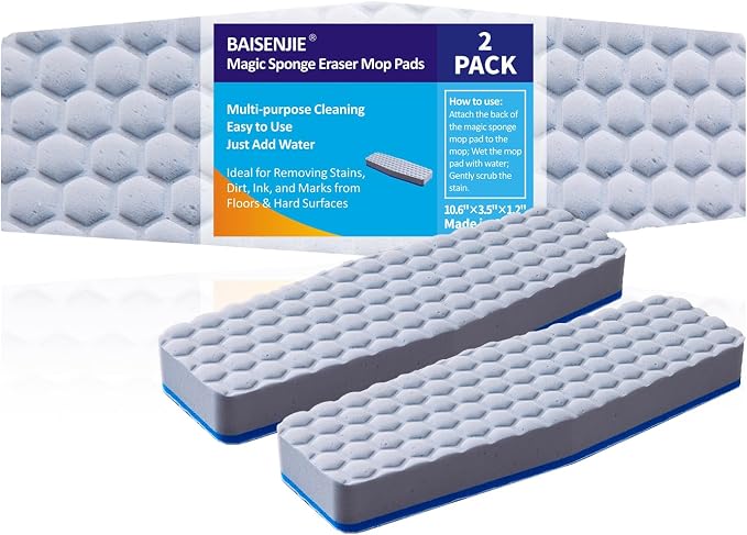 Mops Pad for Floor Cleaning, Magic Sponges Eraser Cleaning Mop Pads Refills by BAISENJIE