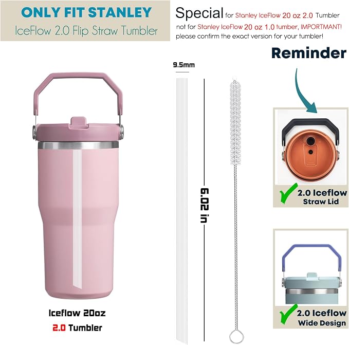 ALINK Reusable Clear Straws for Stanley IceFlow 2.0 Flip Straw Tumbler 20 oz - Image 2