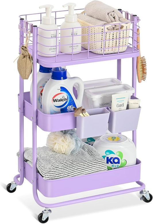 KINGRACK 3 Tier Rolling Cart, Metal Mobile Storage Shelf by KINGRACK