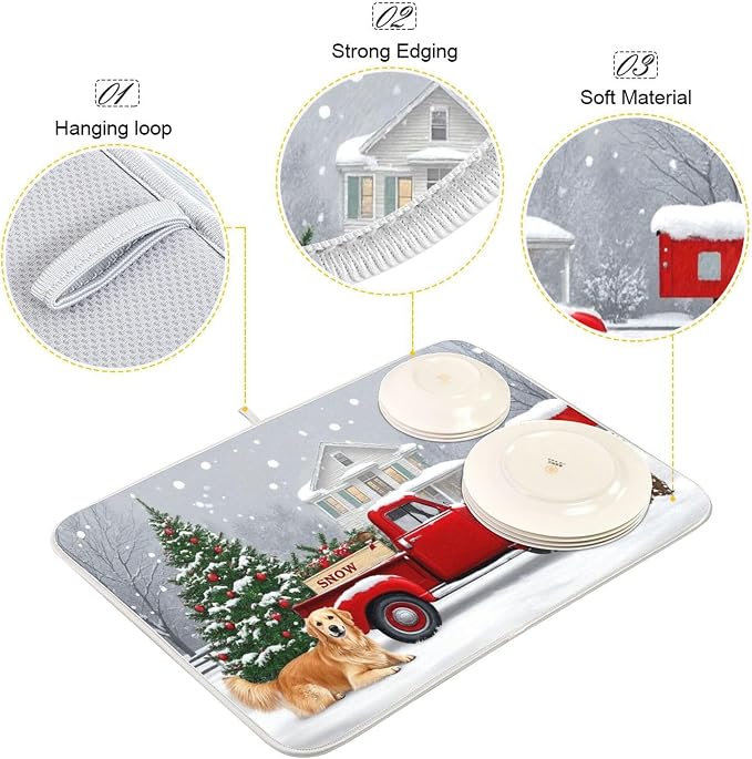 Christmas Tree Truck Dish Drying Mat - Image 4