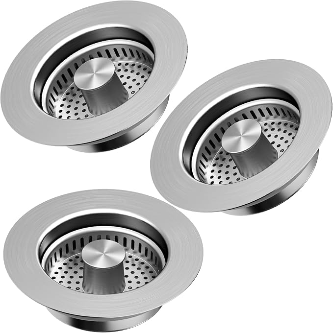 Kitchen Sink Drain Strainer 3 Pack, 304 Stainless Steel Pop Up Sink Stopper by TGOSOMT%C2%AE
