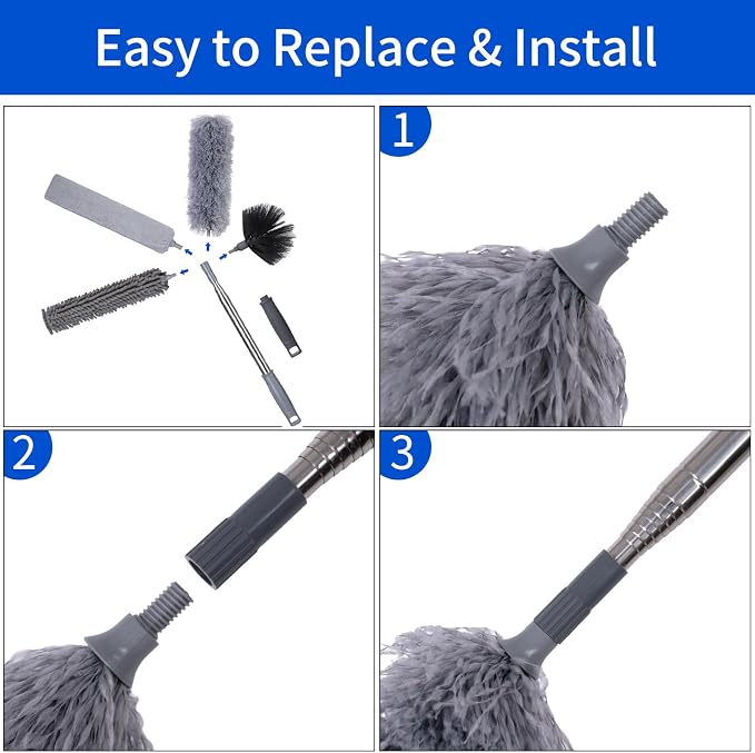Duster with Extension Pole, Ceiling Fan Cleaner Duster Set of 6, Telescopic - Image 3