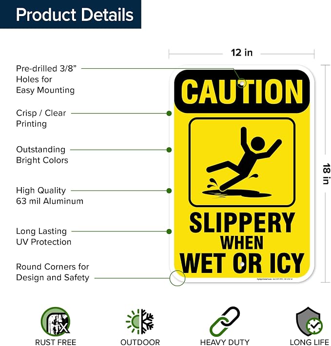Caution Slippery When Wet Sign or ICY Sign, Fade Resistance, Indoor/Outdoor Use - Image 6