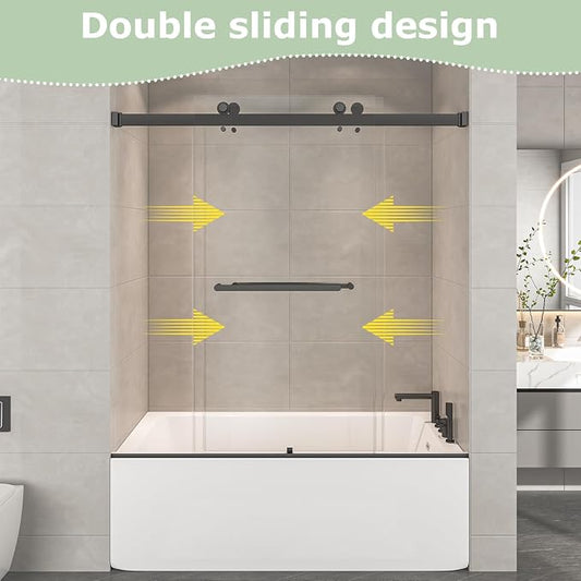 54"-60" W x 60" H Frameless Bathtub Shower Door, Double Sliding Shower Door - Image 2