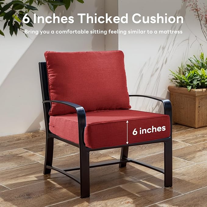 6 inches Thicker Outdoor Chair Cushions Set- 24" *24" *6" Waterproof Patio Furniture Cushions with Removable Cover, 28D High Density Sponge Filling Thicken Outdoor Patio Cushions - Red