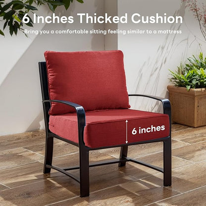 6 inches Thicker Outdoor Chair Cushions Set- 24" *24" *6" Waterproof Patio Furniture Cushions with Removable Cover, 28D High Density Sponge Filling Thicken Outdoor Patio Cushions - Red