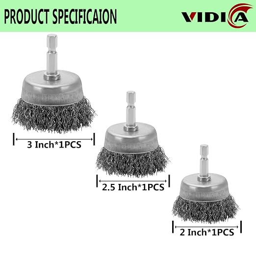 Wire Brush Set 20 Pcs, 1/4 Inch Hex Shank Wheel - Image 3