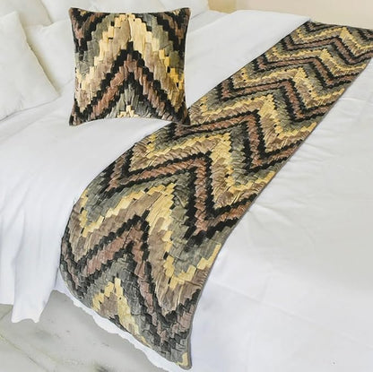 The HomeCentric King/Queen/Twin Beige Designer King 90"x18" Bed Runner Without Pillow Cover, Abstract, Chevron, Quilted Bed Scarf on Suede Velvet Fabric - Paramount