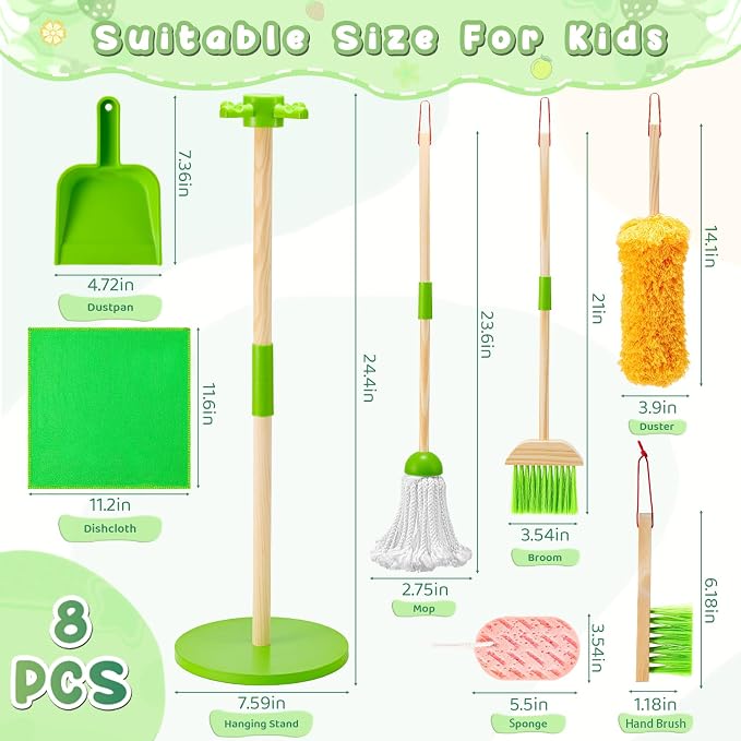 WHOHOLL Wooden Kids Cleaning Set Toddler Broom Set - Image 3