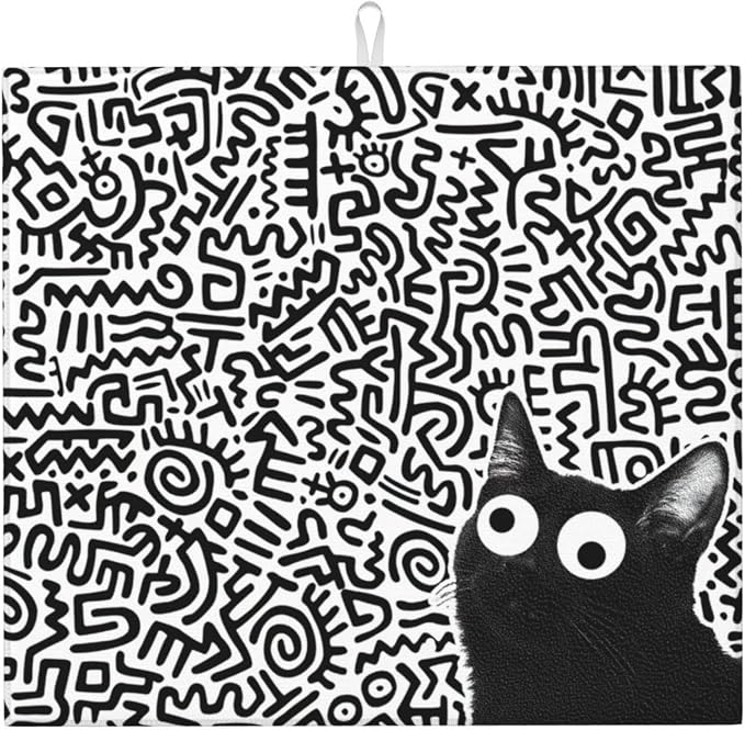 Black Cat Streak Dish Drying Mat 16x18 inches Microfiber Absorbent Fast Dry Mat by Unknown