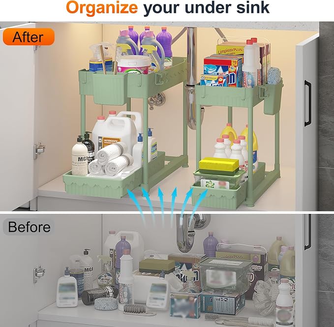 Under Sink Organizer, Bathroom Organizers and Storage, 2 Tier Multi-Use Pull - Image 3