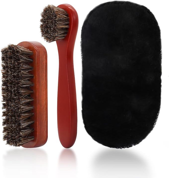 3 Pcs Shoe Brush Kit, Premium Horsehair Shoe Brush by Feelorna
