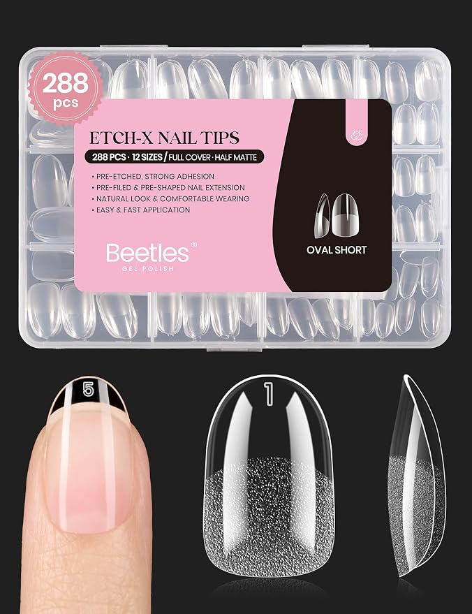 Beetles Gel Nail Tips Short Oval Fake Nails 288Pcs Pre-Shaped Half Matte Press by beetlesGelPolish
