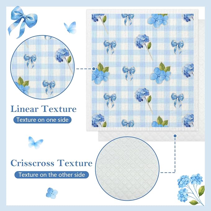 5 Pack Mixed Watercolor Hydrangea Kitchen Dishcloths Dish Towels, Swedish - Image 3