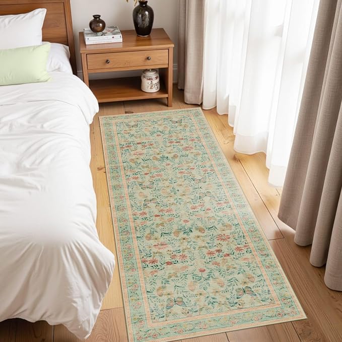 2x5 Floral Runner Rug, Washable Runners - Image 3