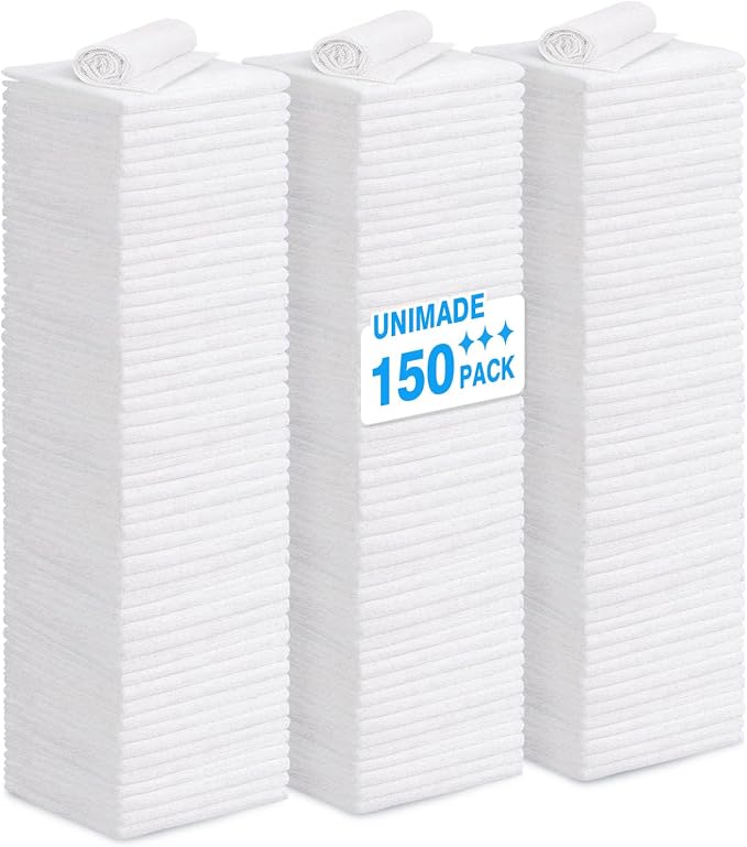Shop Towels Rags, 150 Pack Reusable Shop Rags Bulk Microfiber Cleaning Cloth by Unimade