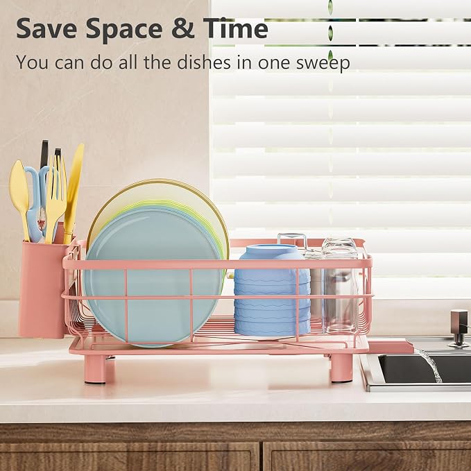 Iron Dish Drying Rack Auto Drain Dish Drainers Kitchen Counter Strainer - Image 3
