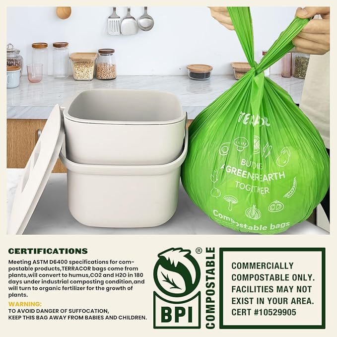 Compost Bags, Handle Tie Food Scrap Bags 3 Gallon, Certified by BPI and ASTM - Image 6
