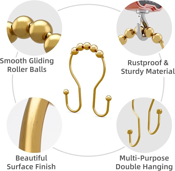 Shower Curtain Hooks, Shower Curtain Rings Rust Proof Double Hook Shower - Image 2
