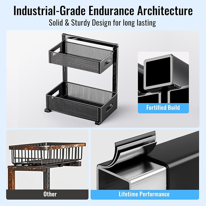 2 Pack Under Sink Organizer and Storage, Metal Under Kitchen Sink Organizer - Image 7